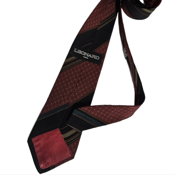 LEONARD VINTAGE RARE Bordeaux Geometric Floral Silk LUXURY Tie ITALY - Picture 3 of 3